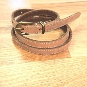 Tan Thin Leather Belt Brass Toned Buckle size Small